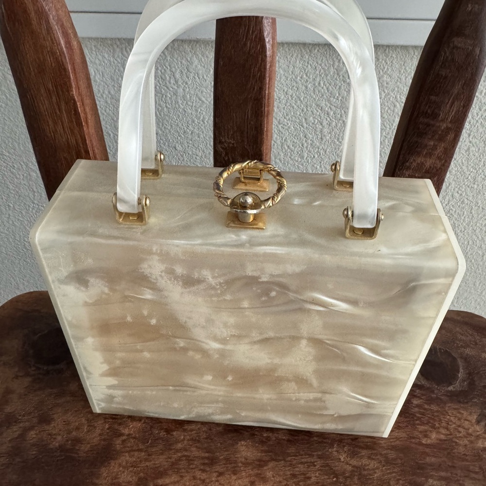 Vintage Pearlescent Cream Acrylic Satchel Handbag - Picture 3 of 16